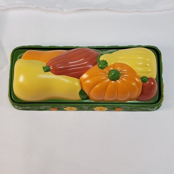 VTG Thanksgiving Fall MCM Butter Dish Retro 1960's Veggies Harvest Cottagecore - Picture 7 of 9